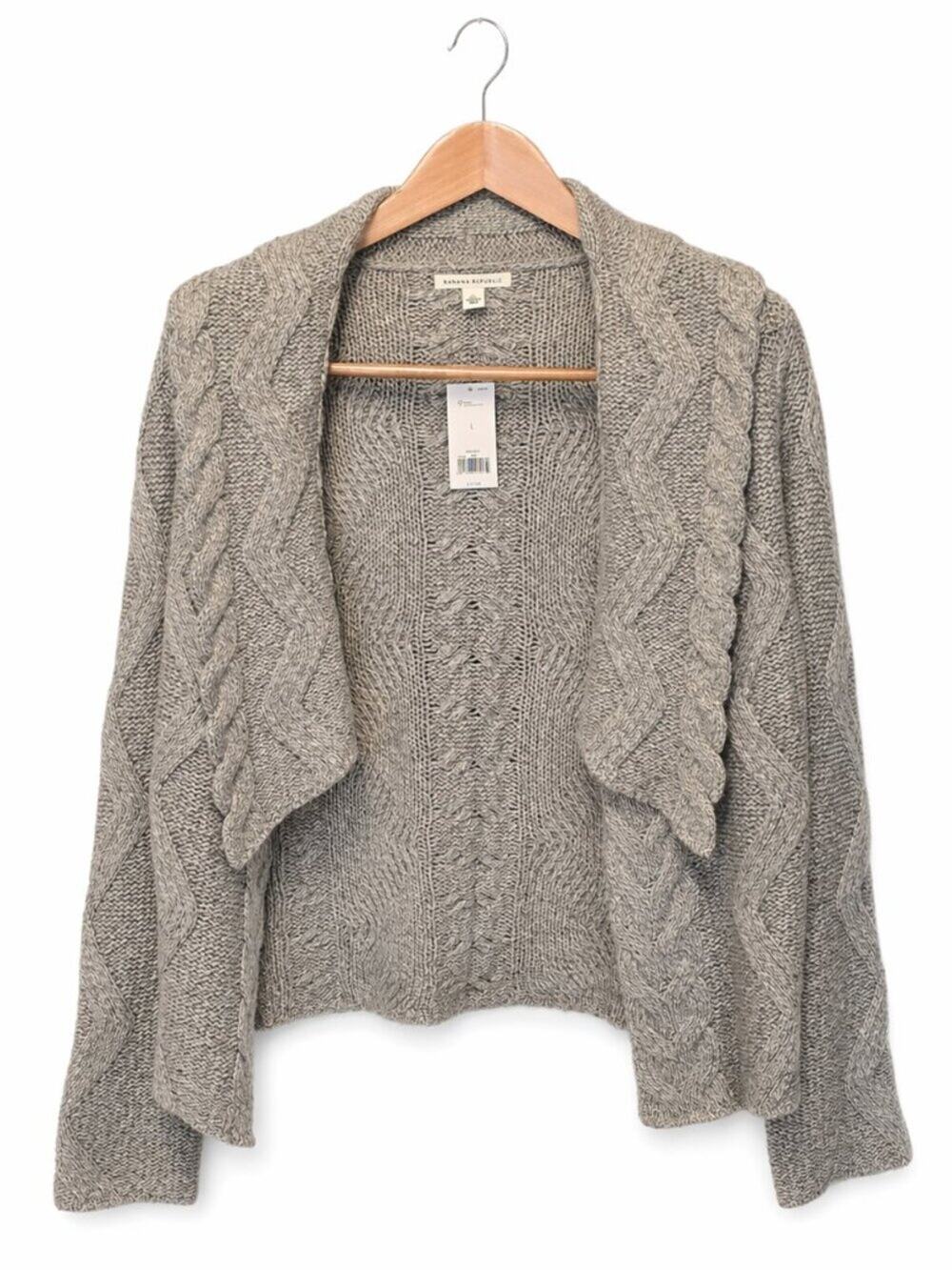 Banana Republic Shrug Sweater Womens Large Gray Cable Knit Lambs Wool Blend NWT